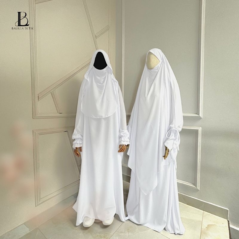 BALILA BUTIK French Khimar Khusus Set Warna Putih Untuk Lebaran Walimah Umrah
