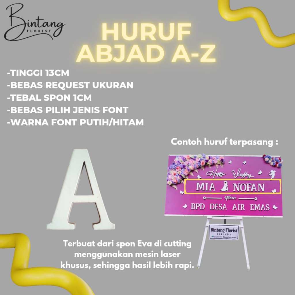 Huruf Spon Papan Bunga Rustic Tebal 1CM Warna Putih atau Hitam