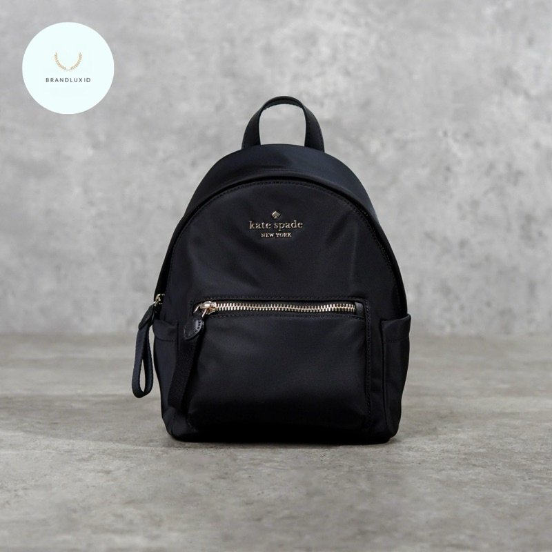 Kate Spade GHW Nylon Zip Mini Backpack in Black