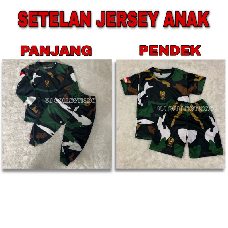 Setelan jersey anak panjang dan pendek motif tni ad - Baju setelan jersey kids army unisex