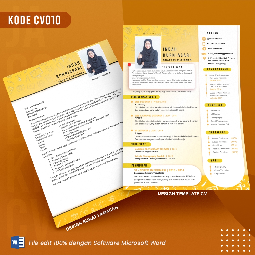 Template CV Siap Edit 100% dengan Ms.Word - JagoBikinCV Kode 010