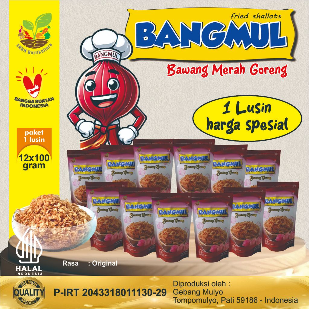 

BANGMUL paket 1 lusin (12x100 gram) Bawang Merah Goreng Fried Shallots Makan Enak