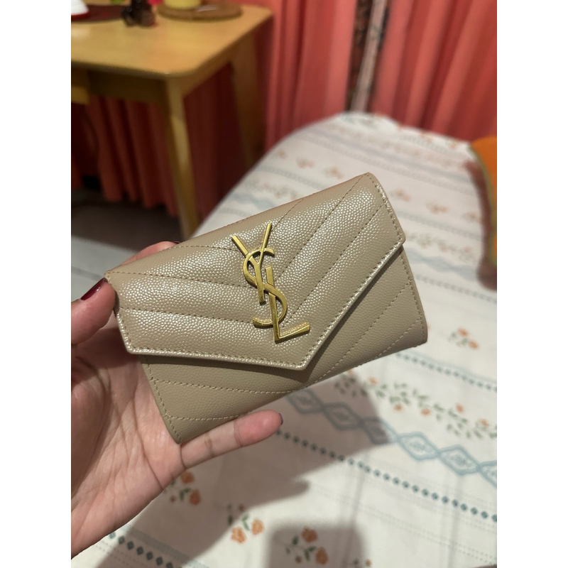 DOMPET YSL WALLET MINI FLAP BEIGE GHW