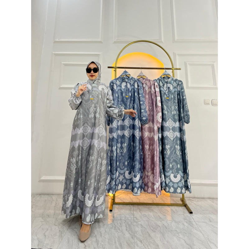 Gamis Armany brown digital motif MAHKOTAA MAYUNG set hijab