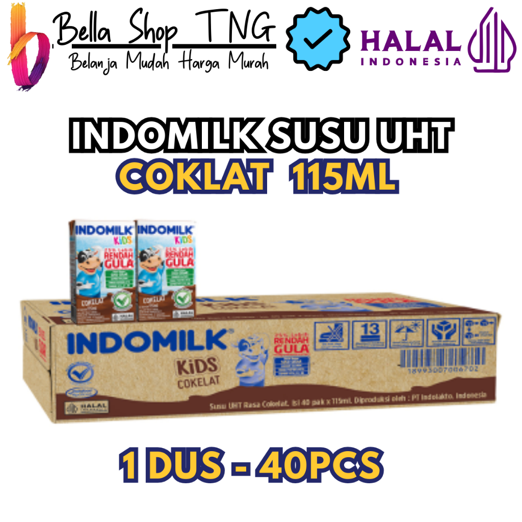 

Indomilk Kids Susu UHT Cokelat Rendah Gula Kotak 1 dus isi 40 x 115 ml