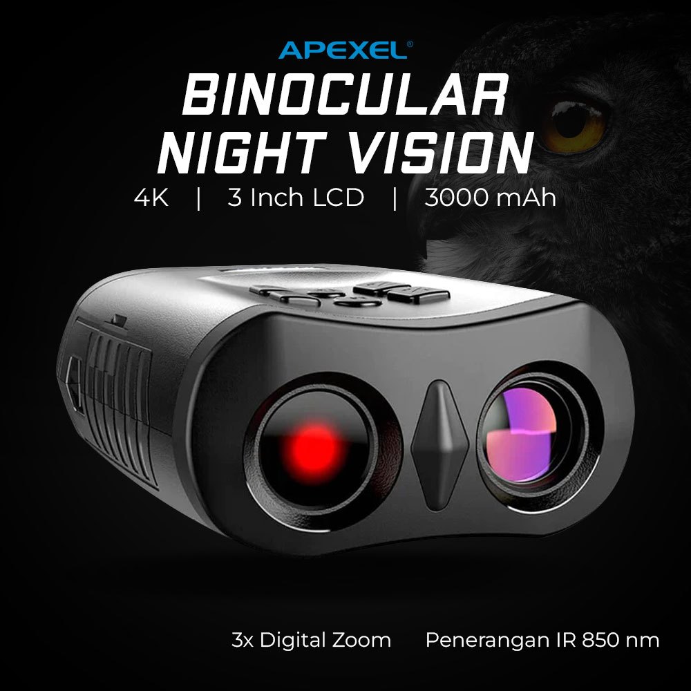 APEXEL Teropong Binocular - APL-NV009 | Night Vision Recorder 4K | 3Inch LCD | 3000mAh | Alat Observ