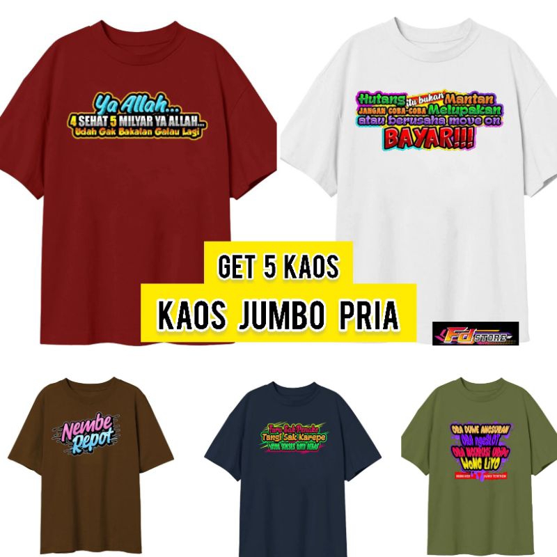 100 ribu dapat 5kaos jumbo pria wanita dewasa  sablon DTF Kata kata jawa