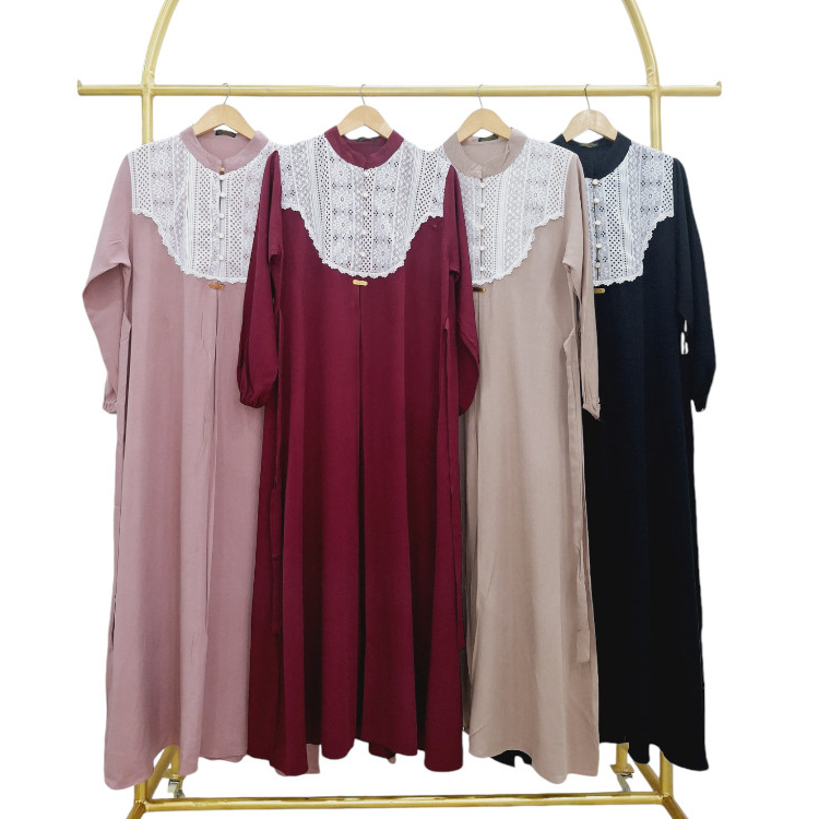 Kirana Dress | Gamis Rayon Premium Mix Brokat Dada Cocok untuk Lebaran Tahun 2025