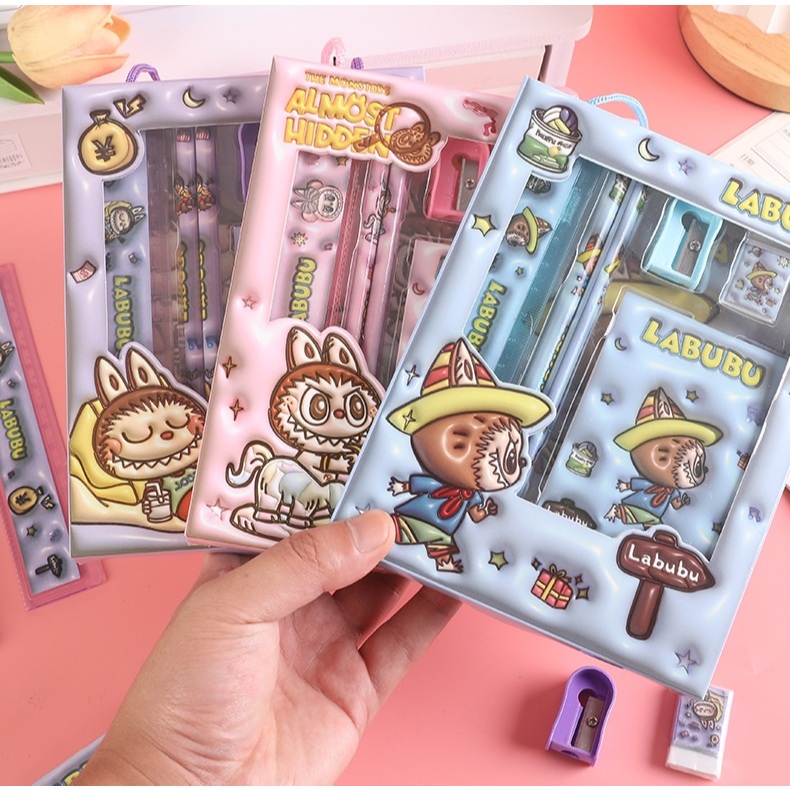 

batamall - STATIONARY SET KOTAK BESAR KARAKTER LABUBU 6 IN 1 #ST138 / ALAT TULIS ANAK / SOUVENIR ACARA HAMPERS KADO ULANG TAHUN ANAK PENSIL BUKU MINI PENGGARIS PERAUT BUKU