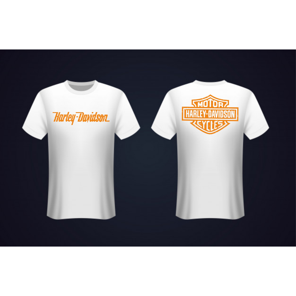 KAOS TSHIRT OTOMOTIF HD HARLEY DAVIDSON WHITE ORANGE PRINT READY BIG SIZE JUMBO OVER SIZE S M L XL X