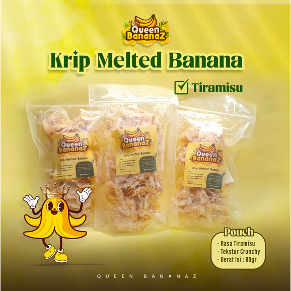 

Kripik Pisang Varian Rasa Queen Bananaz | Rasa Tiramisu | Pouch Berati isi 85gr | High Quality