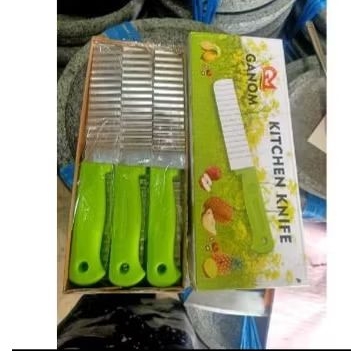 pisau gelombang kentang timun acar TEBAL warna HIJAU / pisau gerigi / pisau buah / pisau hias tebal 