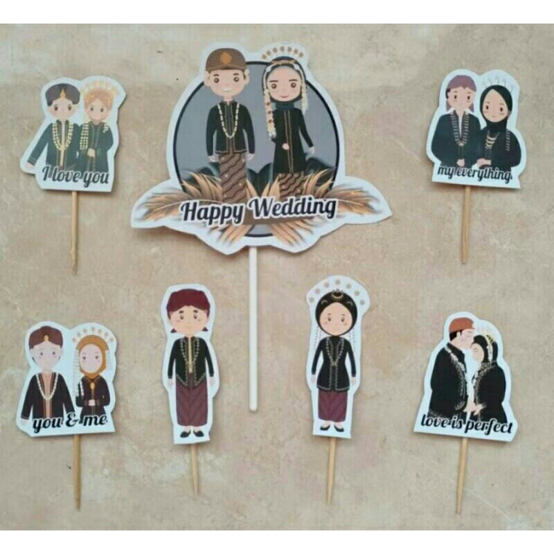 hiasan nasi tumpeng hiasan kue cake topper happy wedding selamat pernikahan tema adat jawa