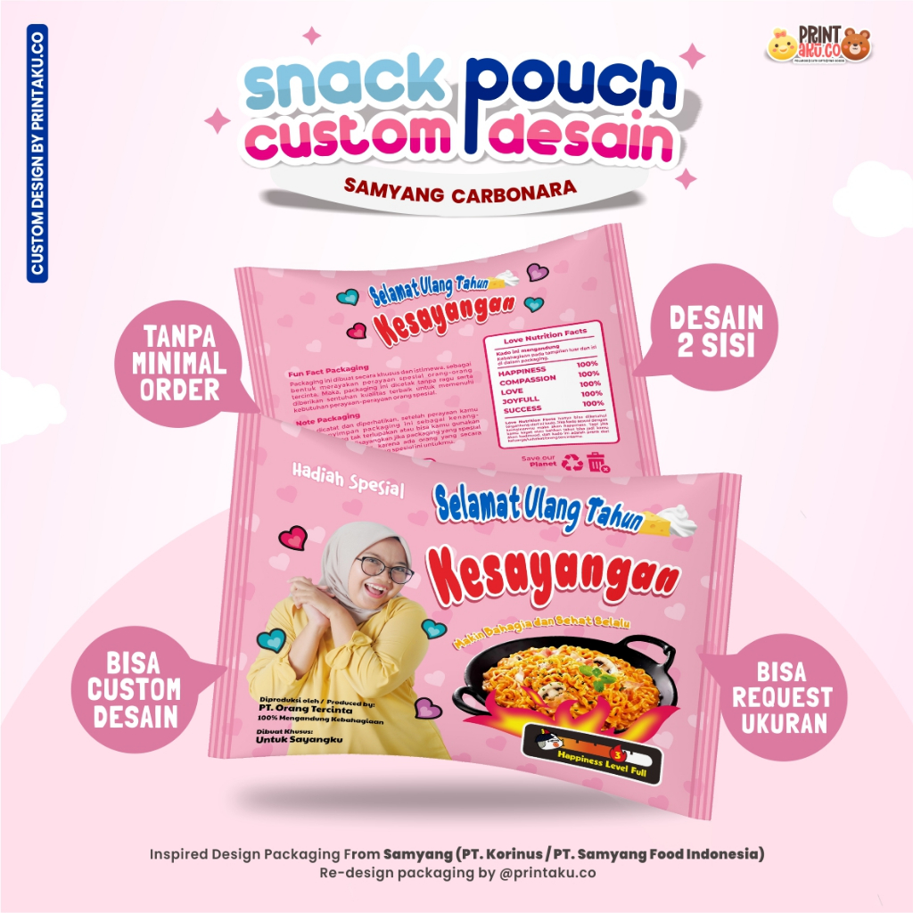 

Bungkus Kado Custom | Snack Custom Foto Teks Bungkus Kado Pouch Jumbo | Series Samyang