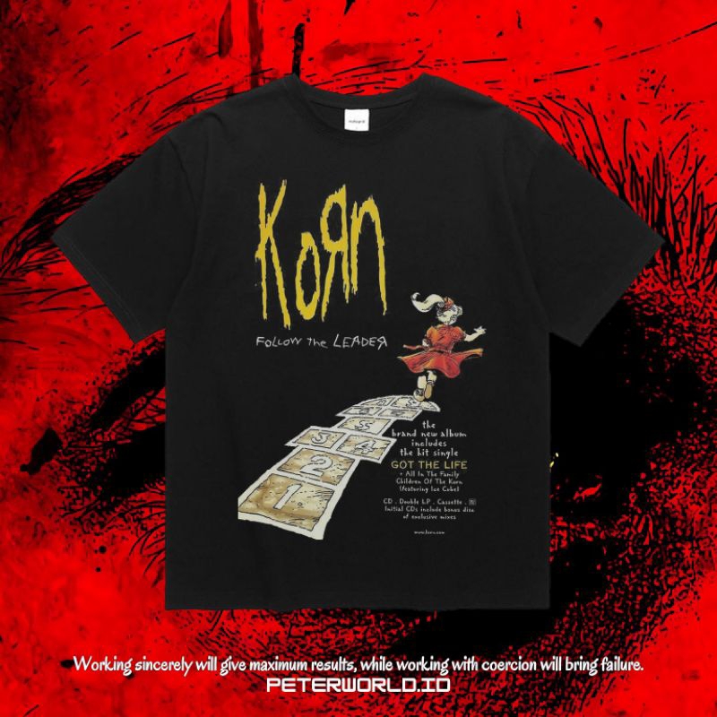 Peterworld "Korn" Kaos | T shirt | Kaos Band Korn Follow The Leader Vintage Tee
