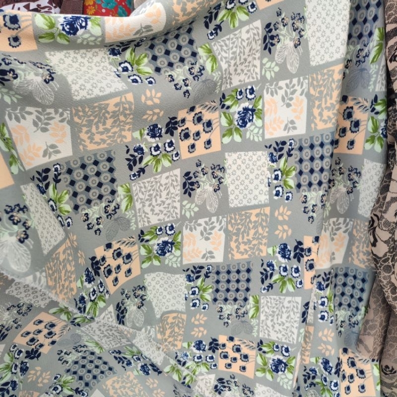 kain crepe premium motif- bahan kain meteran crepe motif abstrak - hijab syar'i - gamis crepe - kain