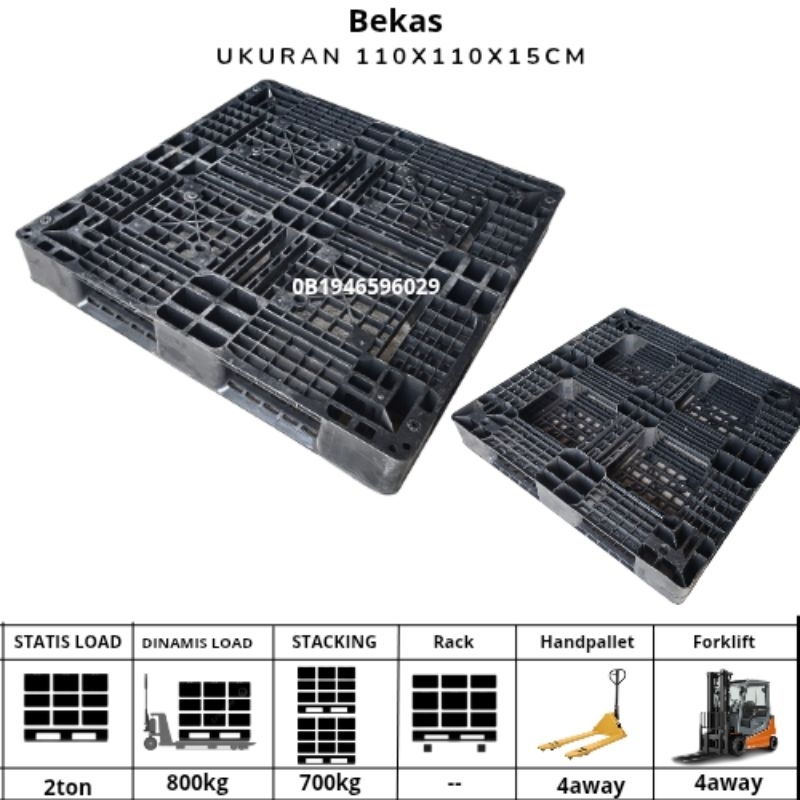PALLET PLASTIK BEKAS UK 110X110X15CM PALET PLASTIK BEKAS TATAKAN BARANG DI GUDANG