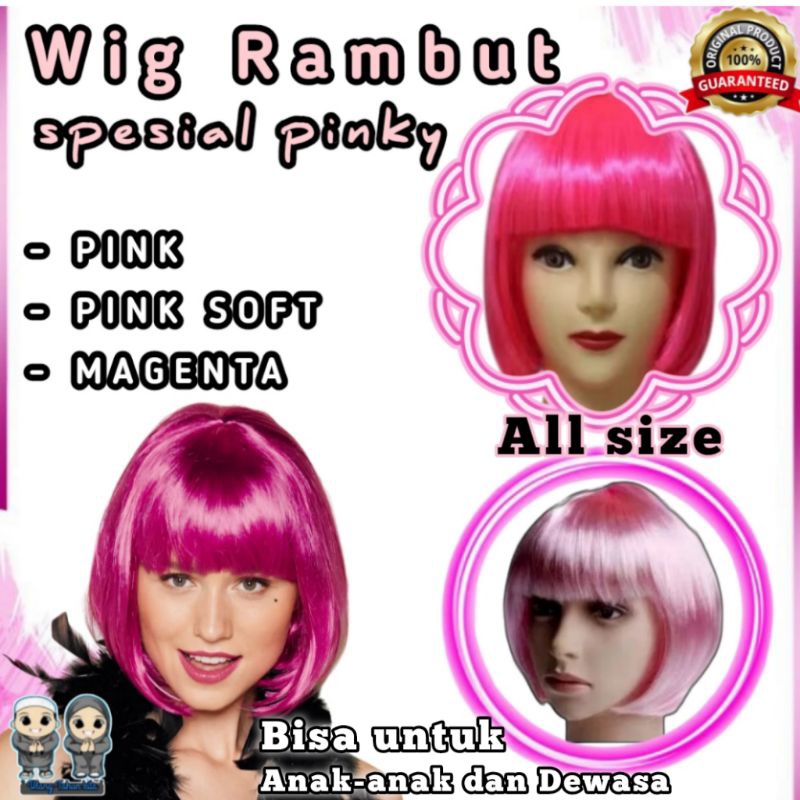 (Pinky)Wig rambut palsu pendek warna pink,Wig rambut palsu Bob lurus,Wig rambut palsu