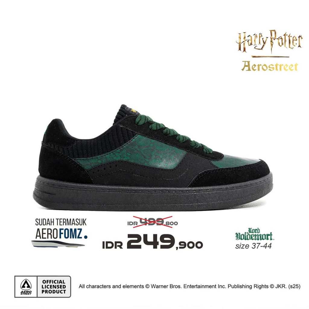 Aerostreet X Harry Potter Voldemort 37-44 Hitam Hijau Hitam - Sepatu Sneakers Casual
