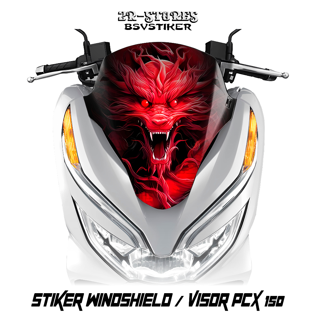 Mini_Miki_ Stiker Visor / Windshield Pcx Old 150 Gambar Naga (4) / Stiker Kaca Depan / Visor Pcx
