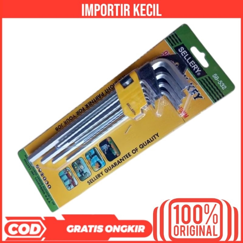 KUNCI L 9 PCS SELLERY - KUNCI L HEX SET 9 PCS EXTRA LONG SELLERY