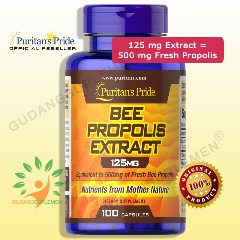 Puritan's Pride BEE PROPOLIS EXTRACT 125 mg ekivalen 500 mg Fresh Propolis | 100 Kapsul | Antibiotik