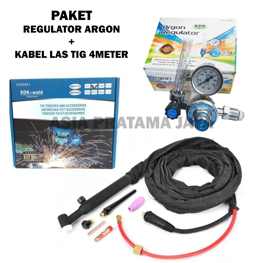 PAKET LAS ARGON Tig Torch Stang Kabel Selang Las Argon WP17V 4M + Regulator Argon