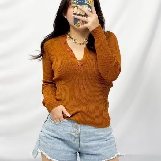 woman fashion knitted top atasan wanita rajut katun satin kaos