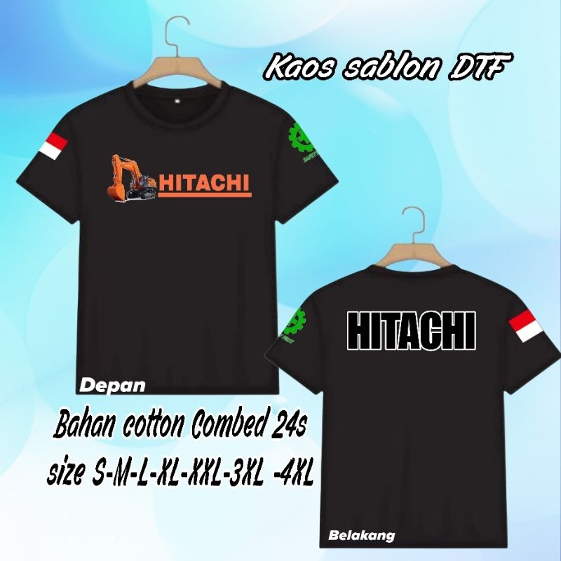 Kaos sablon DTF Excavator Hitachi lurus/kaos sablon alat berat