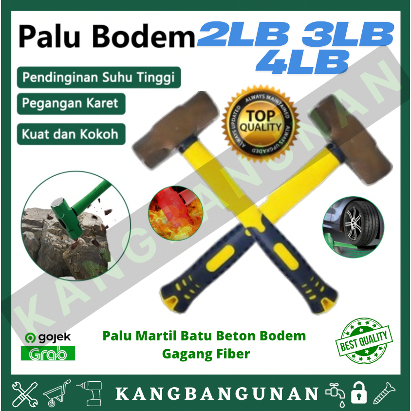 Palu Batu 4 LB Bodem 4Lb Rubber Grip Gagang Besi Lapis Karet Fiber