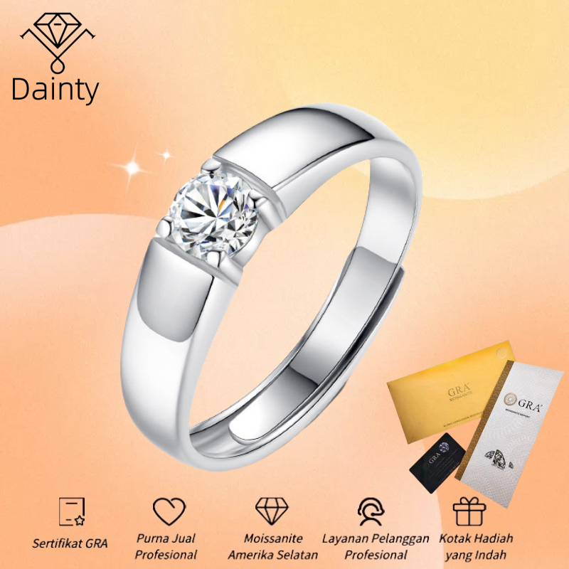 Cincin Moissanite Sertifikat GRA Cincin Pria Emas Putih Anti Karat Cincin Cowok Keren Hadiah Kecil