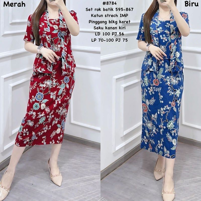 8784 - SETELAN ROK BATIK WANITA TERBARU KEKINIAN