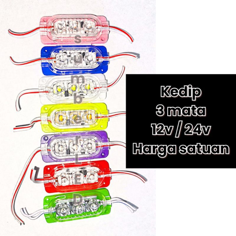 led ultrasonic 3 mata kedip otomatis 12 volt 24 volt lampu variasi motor mobil truk bus kedip