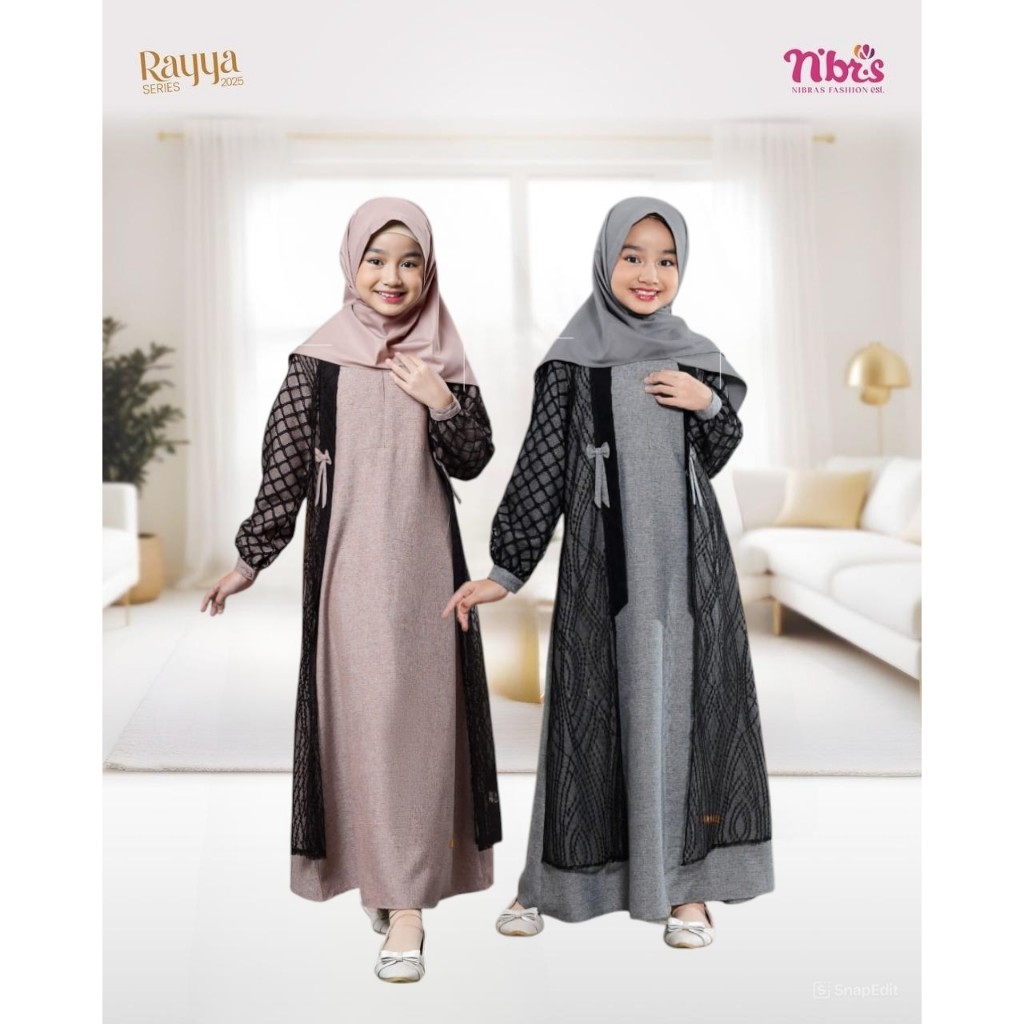 GAMIS ANAK TERBARU RAYYA SERIES 2025 WAFA GREY MOCHA BY NBRS FASHION SETELAN BUSANA MUSLIM NIBRAS GI