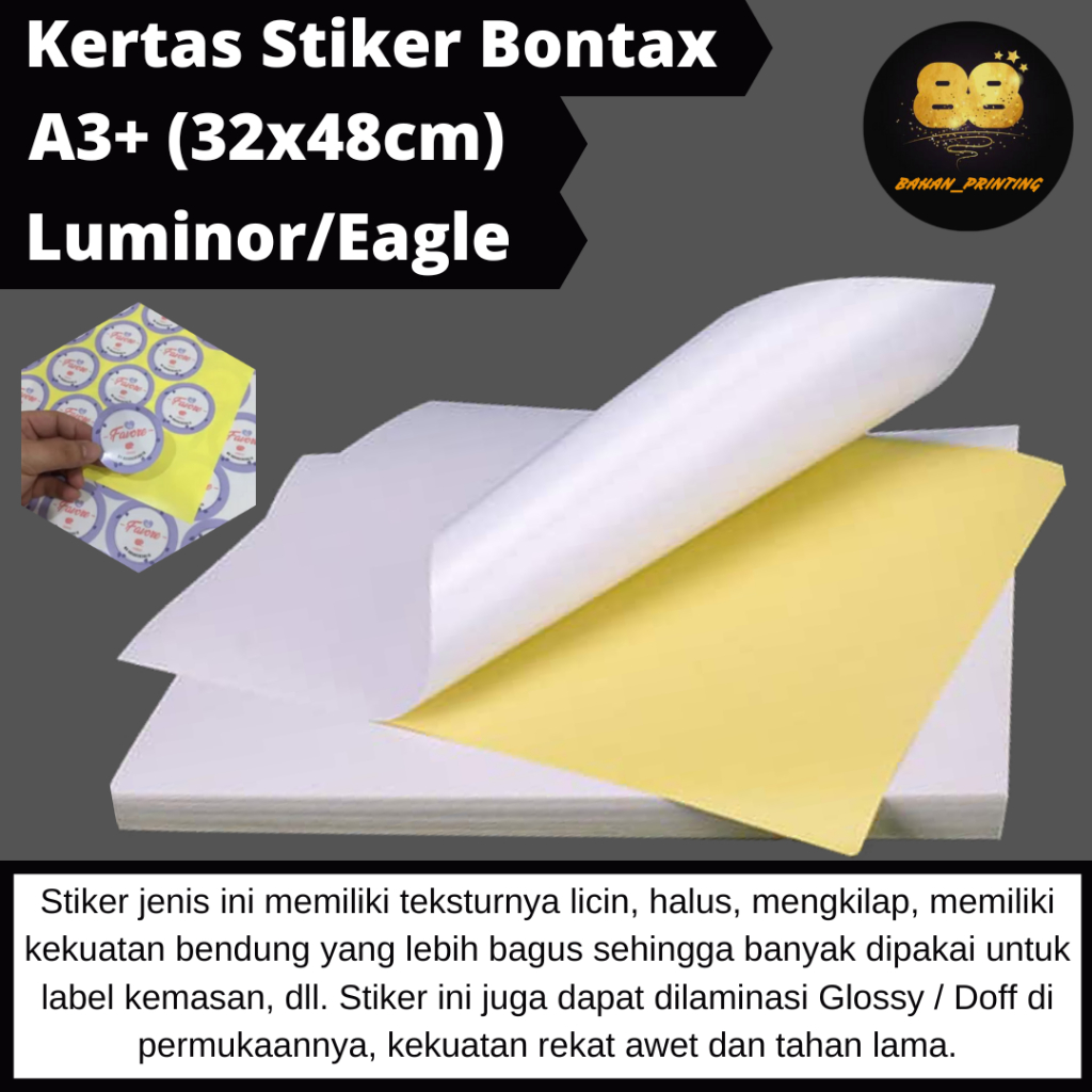 

Kertas Stiker Bontak Kilap A3+ / Stiker Chromo Printing