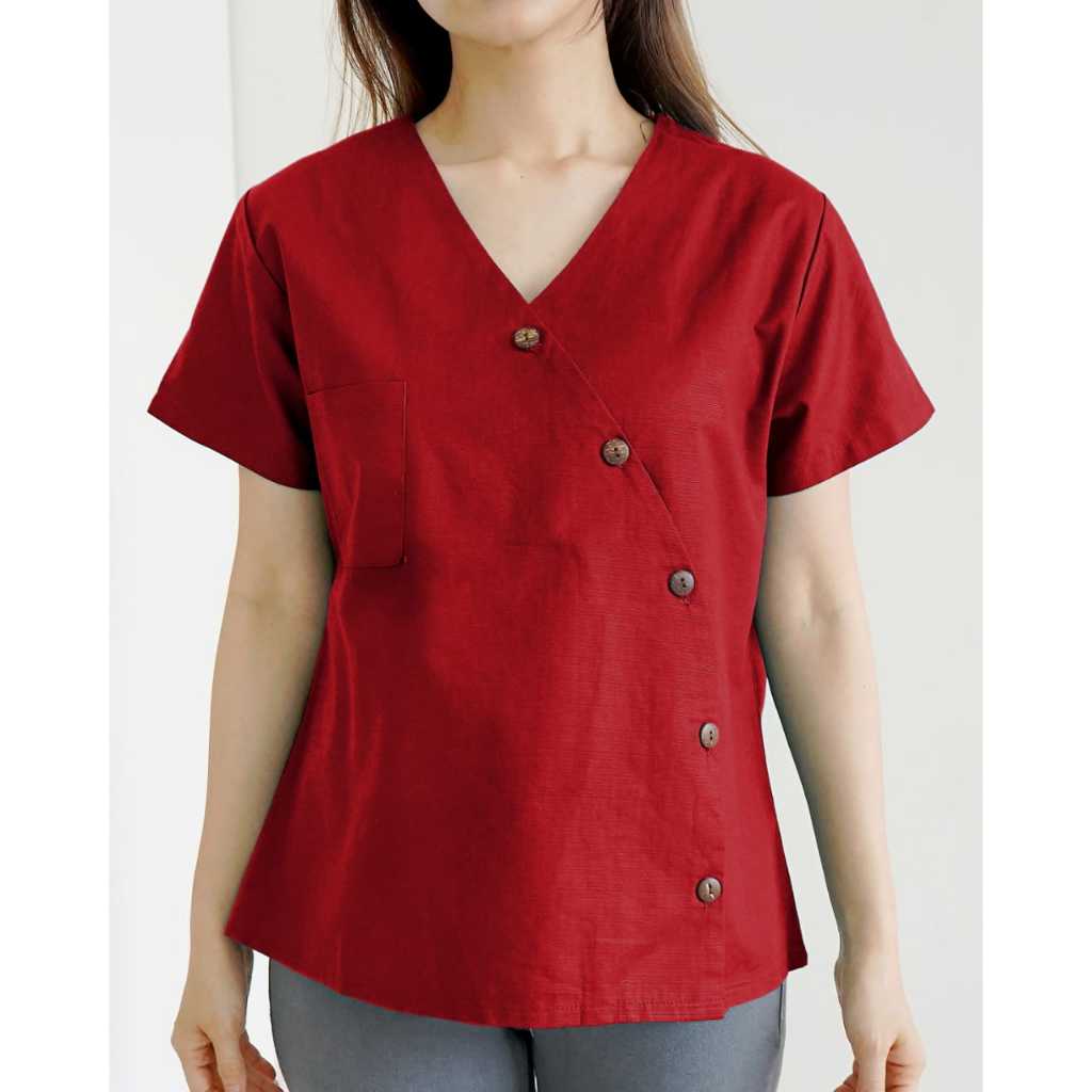 atasan blus kancing depan katun linen Rami halus Fit S to M CK17