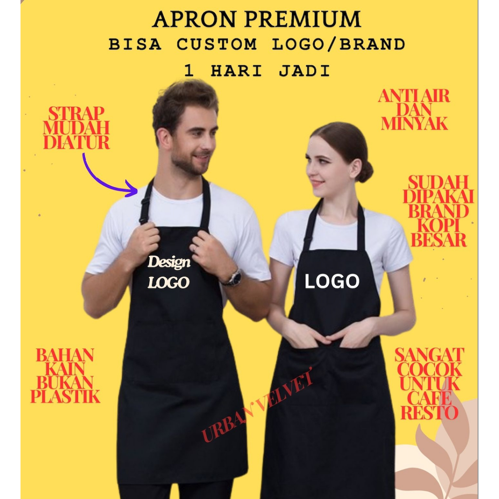 Bonexdo_Home Apron Celemek Barista Style Pria Wanita Apron Barista Celemek Masak Anti Air Bru