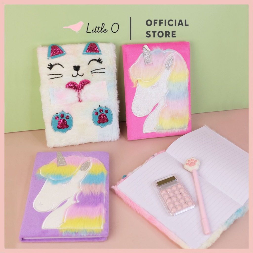 

A5 Notebook Bulu Diary Unicorn Cat Fur Buku Agenda Buku Tulis Fluffy HardCover