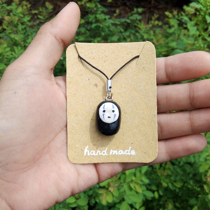 Handmade Phone Strap Air Dry Clay | Phone Strap Handmade Clay Lucu Karakter (Kaonashi)