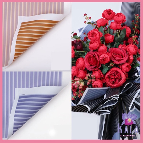 

Kertas buket bunga cellophane stripes motif garis garis flower wrapping Kb6002