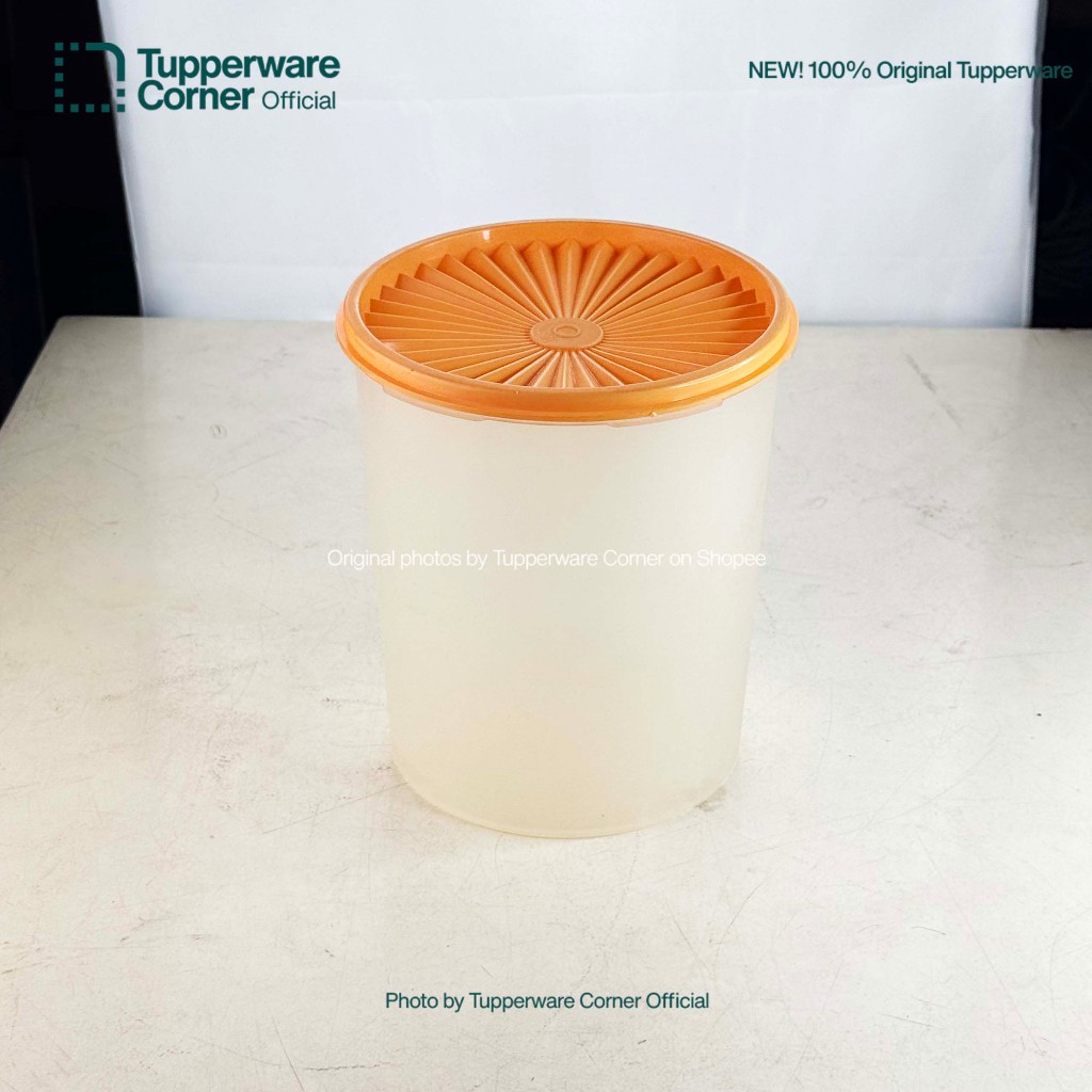 Tupperware medium deco canister 2,8L base bening tutup oren kondisi baret samar sesuai foto