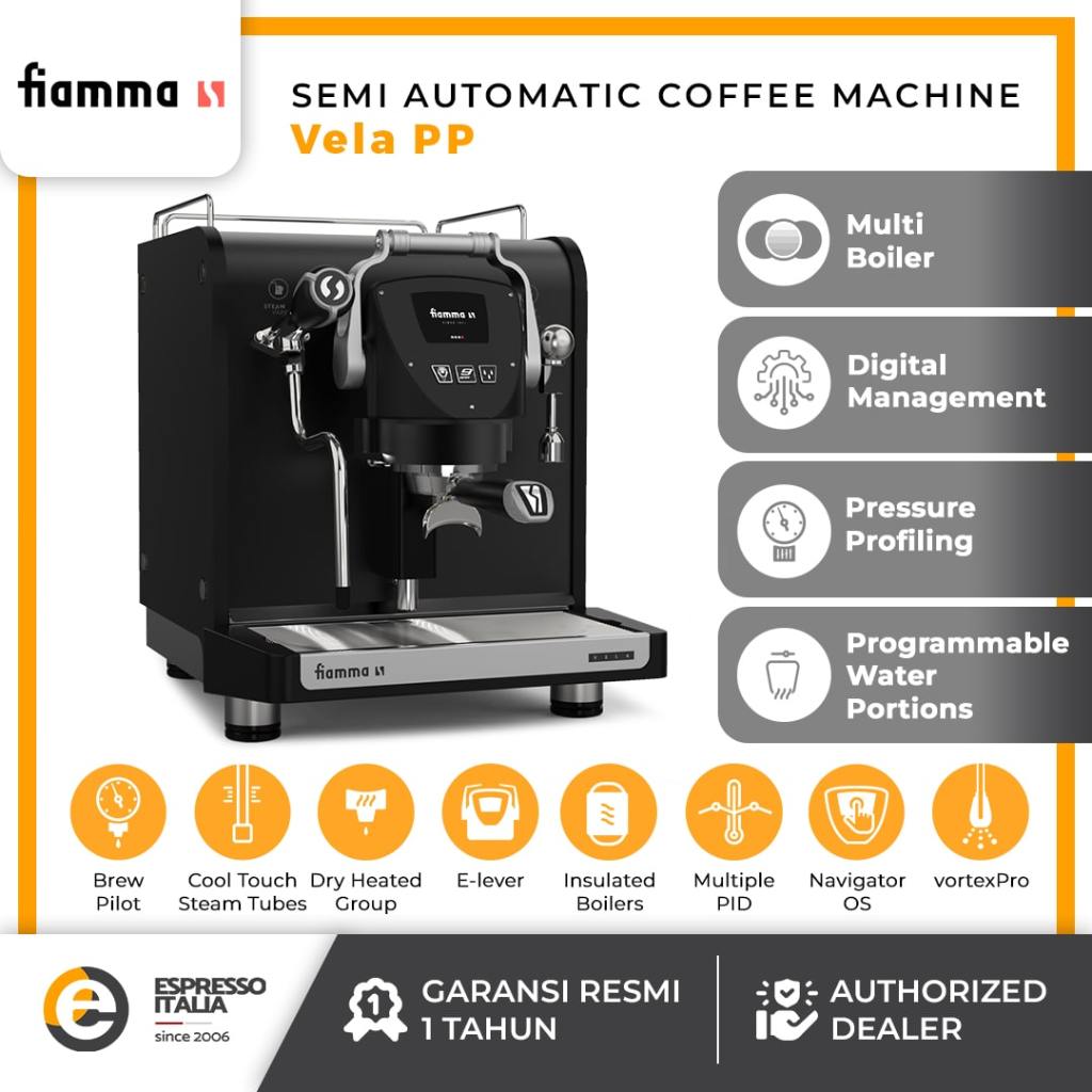 Mesin Kopi Semi Automatic Pressure Profiling Fiamma Vela PP Espresso Machine Dengan Dual Boiler