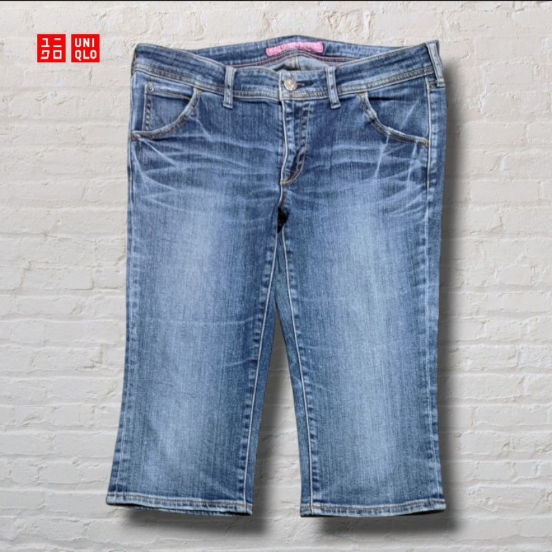 Celana Pendek Shortpants Jeans Uniqlo Blue Washed Fading Original Second Preloved #CP55