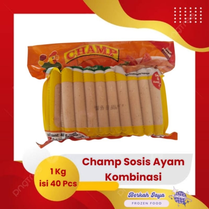 

Champ Sosis ayam kombinasi 1kg isi 40 ptong frozen food makanan beku kemasan olahan