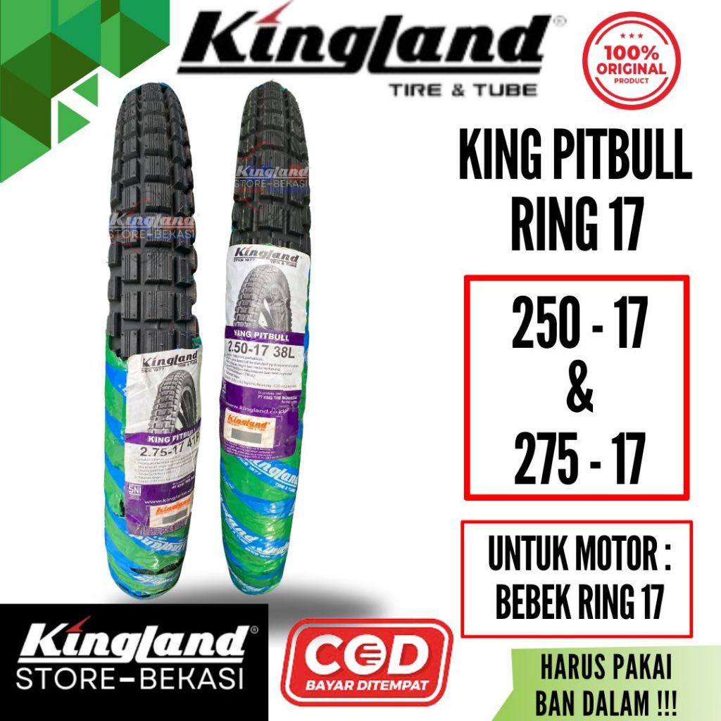 Ban Semi Trail Non Tubeless Kingland Pitbull Ukuran 2.50 2.75 3.00 Ring 17 untuk motor Bebek