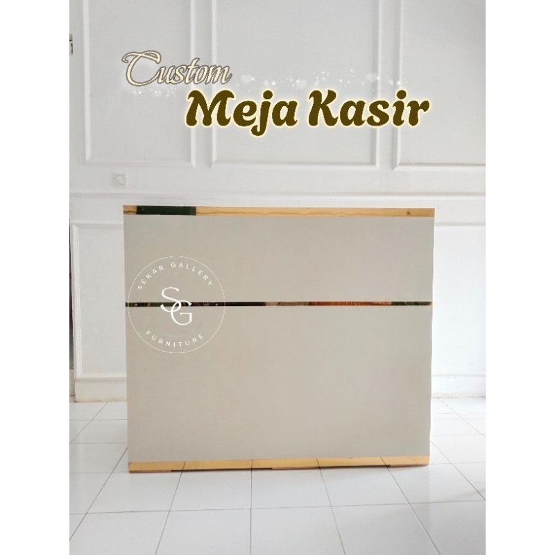 Meja Resepsionis list Gold Custom - Meja kasir minimalis