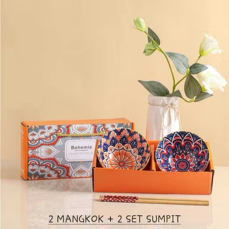 Mangkok Keramik Bohemia 2 Set Aesthetic untuk Souvenir Dan Hadiah[TERMURAH]
