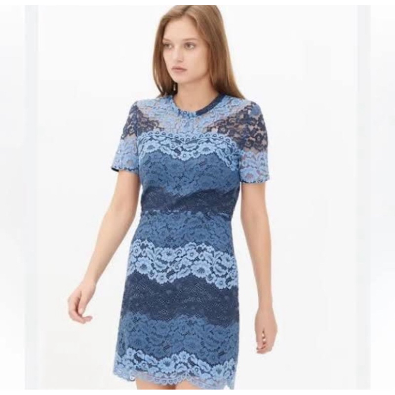 SANDRO PARIS BLUE LACE MINI DRESS