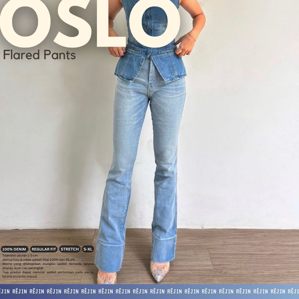 REJIN - Oslo Jeans Flared Pants Flare Celana Denim Panjang Mekar Regular Wanita Perempuan Cewek Paka