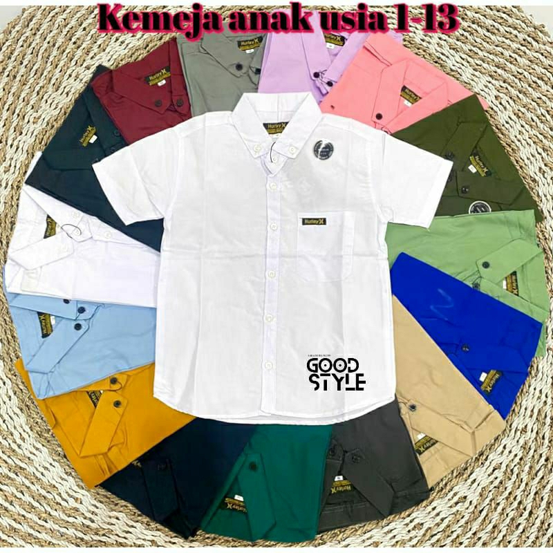 Kemeja Polos Anak Laki Laki Lengan Pendek Hem Cowok Usia 1-13 Tahun
